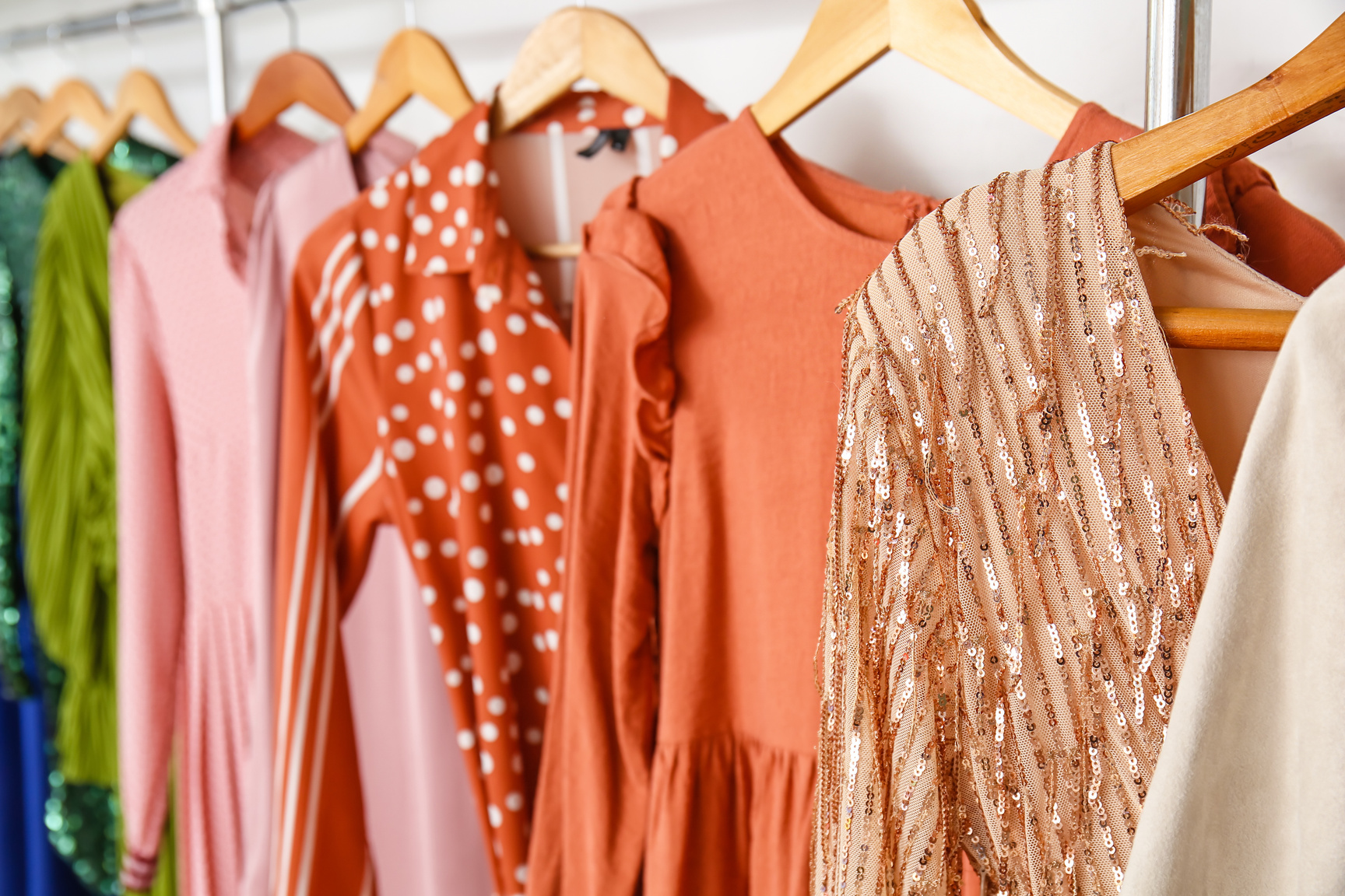 Hangers with Stylish Dresses, Closeup